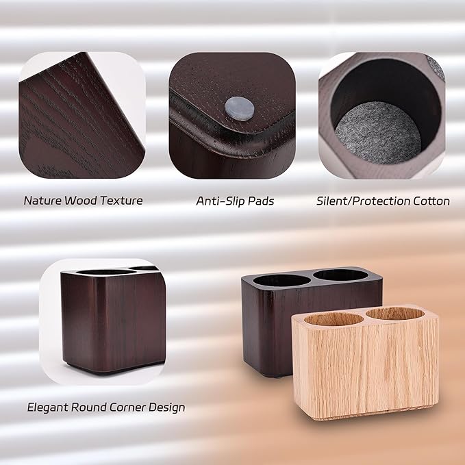 Oak Solid Wood Pen &Pencil Holder for Desk, Office Stationery Organizer, Table Pencil Cup Stand,Desk Accessories Holder, Two Cups Practical Design. (Nature Oak)