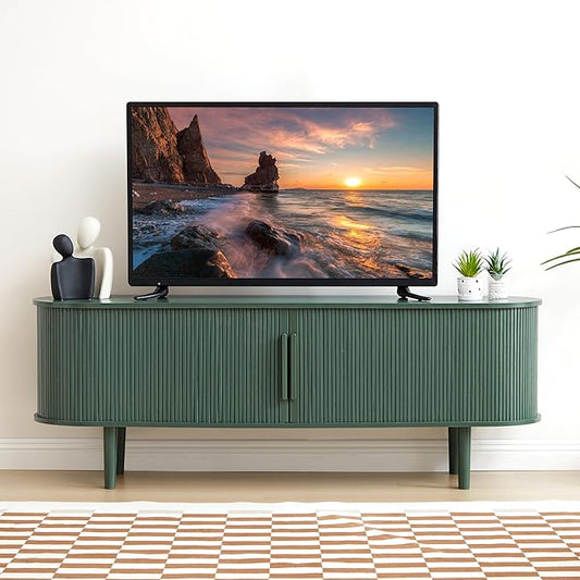 TV Stand, Media Console Table with Sliding Door and Storage Compartment, Modern Entertainment Center with Storage for Living Room, Bedroom, Home Office (Green)