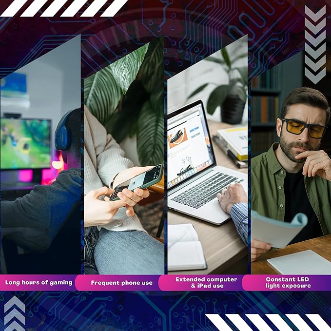 HD Premium Gaming and Computer Screen Yellow Tint Glasses Blue Light Blocking 86% Reduce Glare Anti Eyestrain