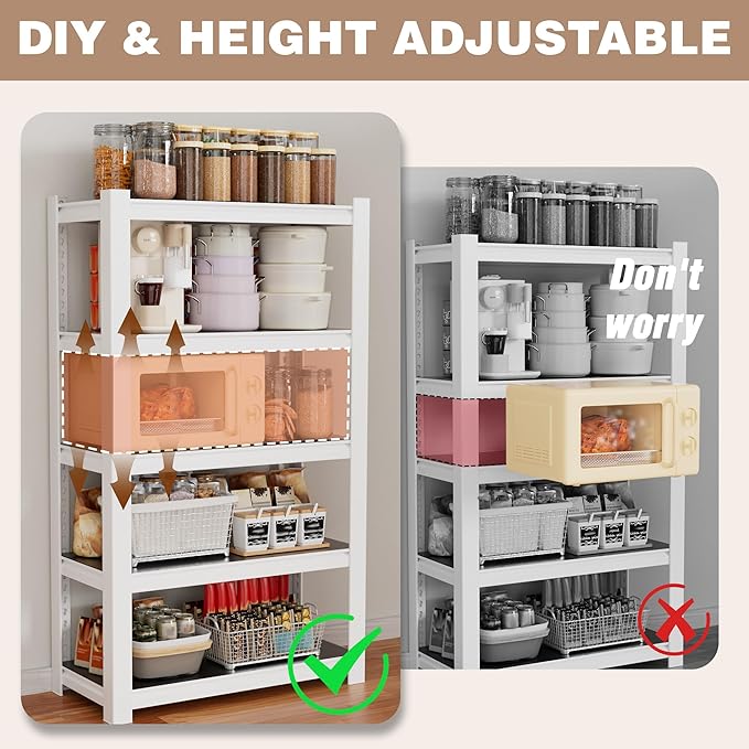 WORKPRO House 5-Tier Shelving Unit, 3000lbs Adjustable Storage Shelves, Boltless Book Shelf, Shelf Organizer for Kitchen, Living Room, Bathroom, Wood Grain Pattern, Waterproof Board, 24-1/10"W, White