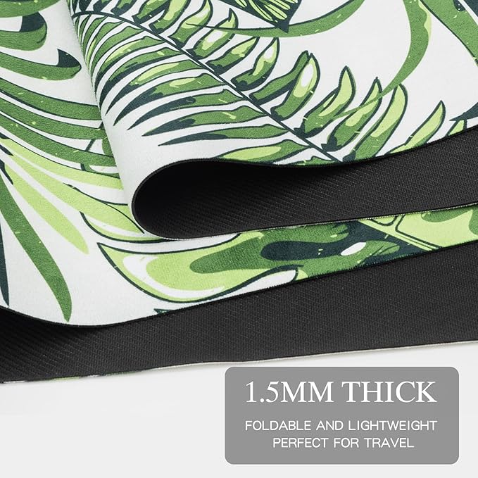 Travel Yoga Mat, Non-slip Foldable Travel Fitness Mat With Carry Bag for Yoga, Exercise, Pilates, 1.5mm Thick Lightweight Exercise Yoga Mat for Women