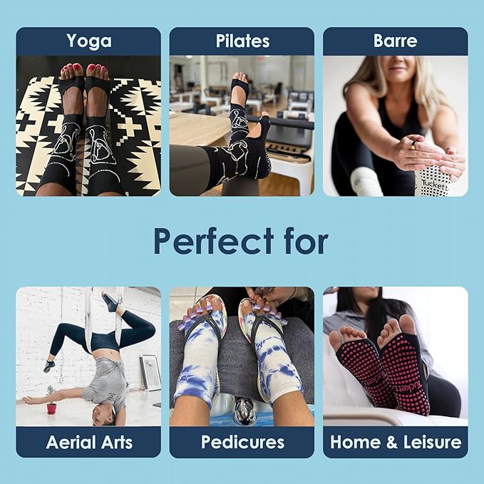 Tucketts Crew Toeless Non-Slip Grip Socks - Anti Skid Yoga, Barre, Pilates, Home & Leisure, Pedicure