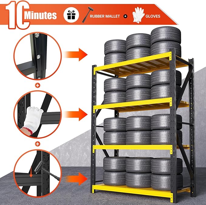 5000LBS Garage Shelving Heavy Duty, 59” W Storage Shelves, 4-Tier Adjustable Metal Storage Shelves, Steel Industrial Shelving Unit, Metal Shelving for Garage, Basement, Warehouse (59x20x79in)