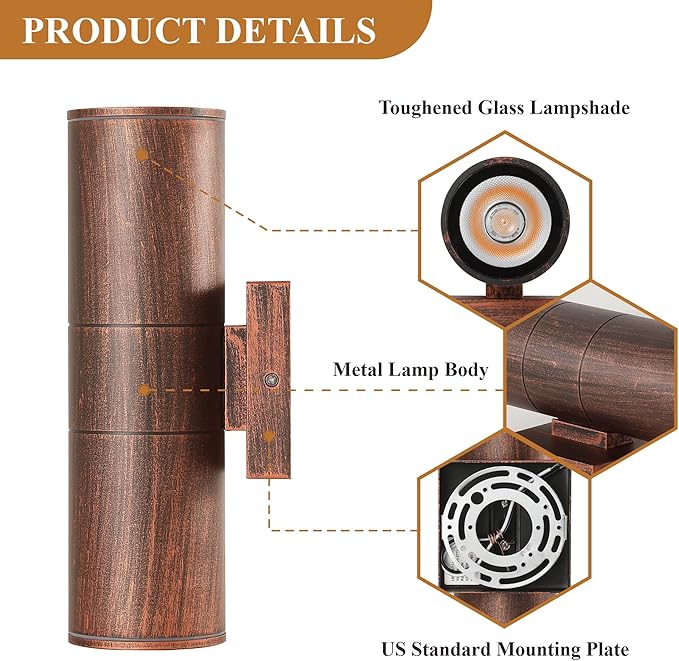 Dusk to Dawn Outdoor Lighting Sensor Wall Lights 2Pack, 12W 2700K Integrated LED Cylinder Up Down Lights Outdoor, IP65 Waterproof Aluminum Wall Sconce Exterior Wall Light for Porch Patio etc.