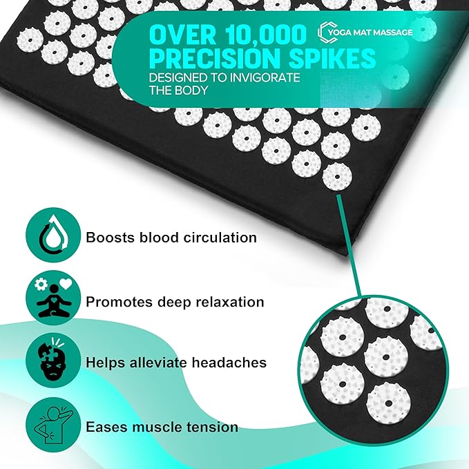 Sivan Health and Fitness Acupressure Mat and Pillow Set - Grounding Mat for Stress, Back & Neck Pain - Acupuncture Point Massage Mat for Muscle Relaxation, Sciatica, & Meditation - Includes Carry Bag