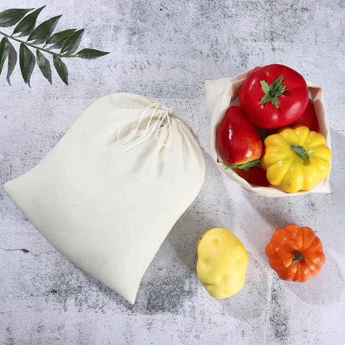 Tatuo 50 Pcs 10 x 12 Inches Muslin Cotton Drawstring Bags Canvas Linen Sachet Bag Reusable Empty Gift Pouch for Party Home Supplies