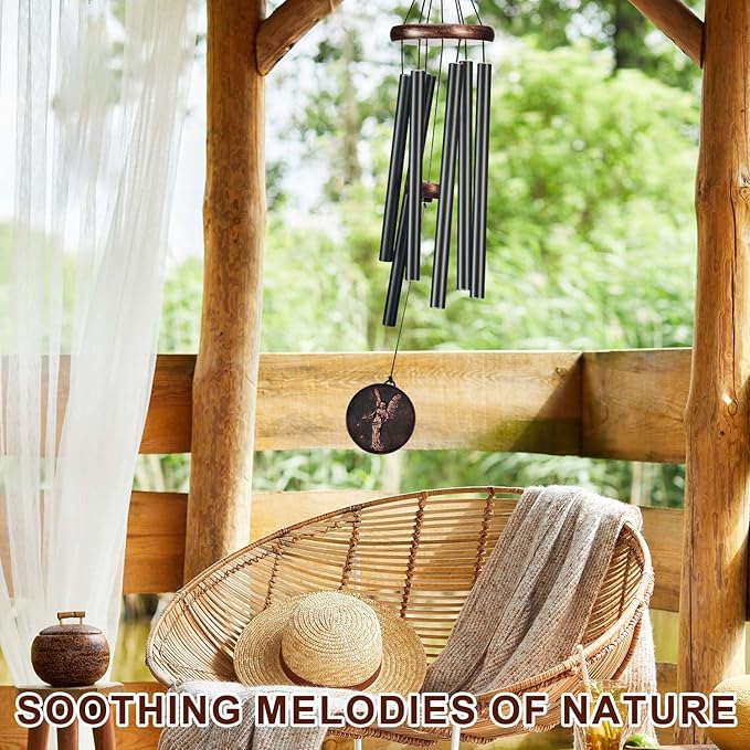 Memorial Wind Chimes for Outside, Sympathy Gifts for Loss of Loved One, Memorial Gift for Loss of Mom Dad Grandparent, Vintage Angel Deep Tone Windchimes Outdoor (34" Angel)