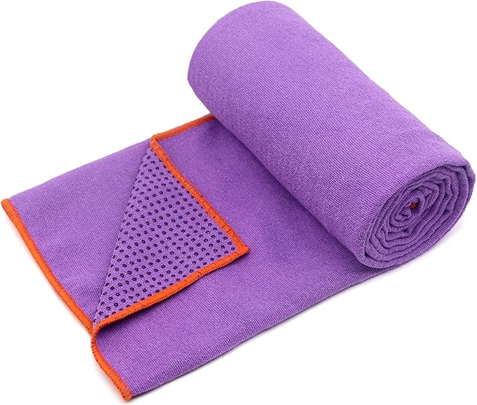 Eunzel Hot Yoga Towel - Microfiber Non Slip Yoga Mat Towel with Grip Dot Sweat Absorbent Towel for Hot Yoga, Pilates and Fitness 72" x 24", Purple/Orange