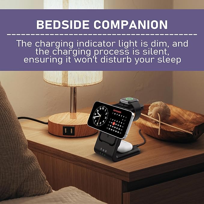 3 in 1 Wireless Charging Station: 5000mAh Removable Power Bank Charger Stand for iPhone/Apple Watch/Airpods - Portable Magnetic Battery Pack for Air 17 16 15 14 13 12 Series