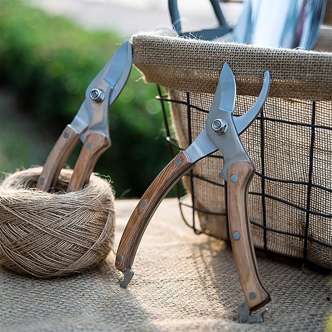 BUGUI Wood Handle Pruning Shears, SK-5 Steel Blade, 1-inch Cutting Capacity, Sharp, Well Designed Garden Shears, 8"