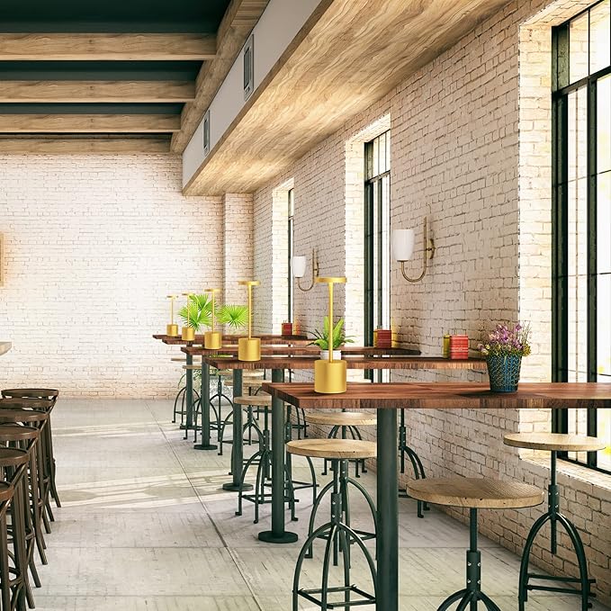 LED Cordless Table Lamps Set of 2,5000 mAh Rechargeable Table lamp,3 Color Stepless Dimming Portable Outdoor Table Lamp,Table Light for Party/Restaurant/Cafe/Patio.(Gold)