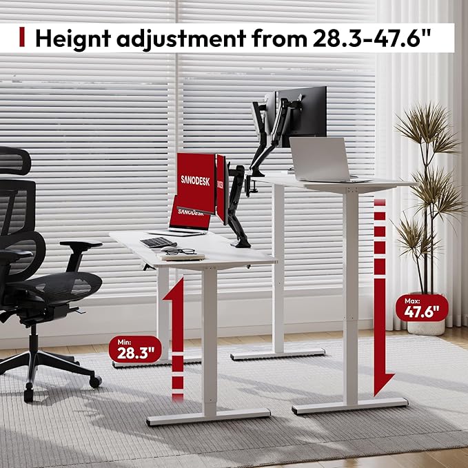 SANODESK Electric Standing Desk 71x32 Inch Height Adjustable Stand Up Desk Home Office Computer Workstation Sit Stand Home Office Desk with Splice Board (White Frame + White Top)