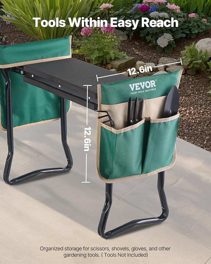VEVOR Folding Garden Kneeler and Seat Heavy Duty, Widened 8" EVA Foam Pad, Portable Garden Stool with Tool Bags, Gardening Bench to Relieve Knee & Back Pain, Great Gifts for Seniors, Women, Parents