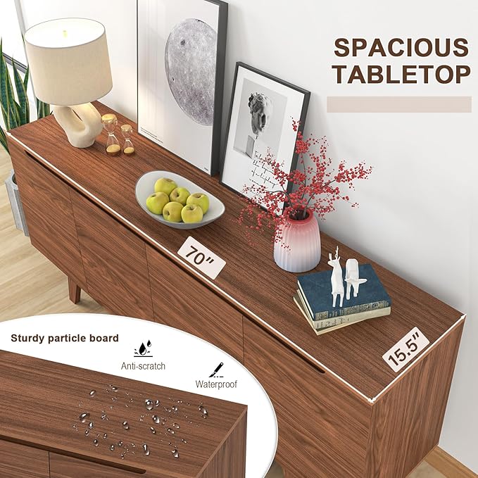 ANJ TV Stand for 80 inch TV, Mid-Century Modern TV Console with Storage Cabinet, Wooden Television Furniture for Living Room, Entertainment Center with Adjustable Shelf Design