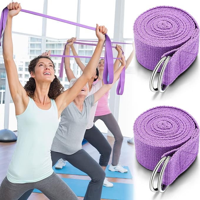 Leyndo 24 Pieces Yoga Strap Stretching Pilates Exercise Adjustable Straps 6 ft Non Elastic Yoga Belt with Adjustable D Ring Buckle for Pilates Gym Workouts Fitness
