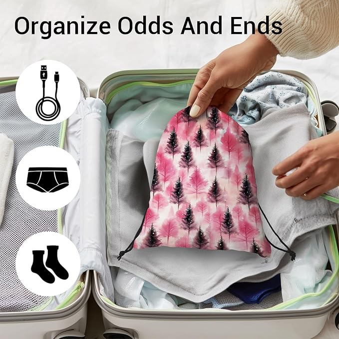 Pink Pine Trees Grip Bags Winter Holiday Gymnastics Drawstring Bag for Women Gym Gymnasts