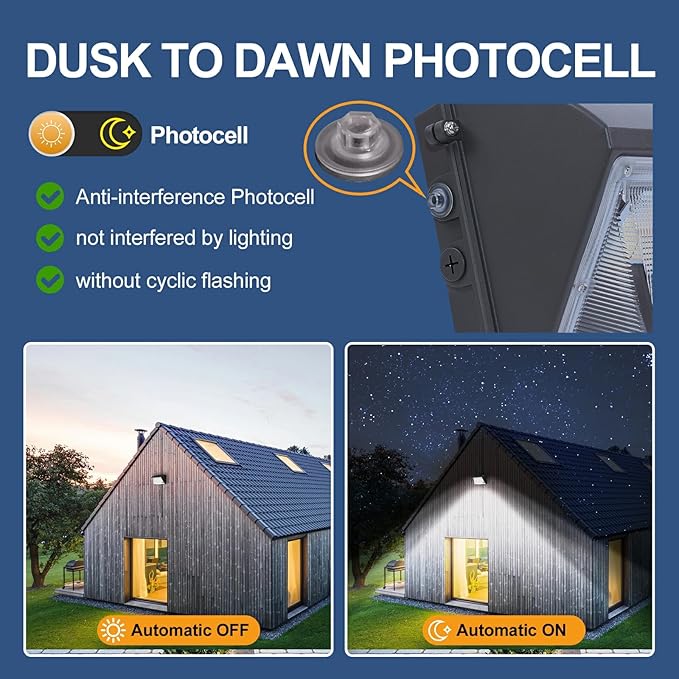 150W LED Wall Pack Light with Photocell 4Pack, 4000/5000/6500K 3CCT, 80/100/120/150W Selectable, LED Security Flood Commercial Outdoor Wall Lights for Parking Lot Barn Warehouses, 100-277V, ETL Listed