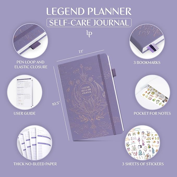 Legend Self-Care Journal – Guided Daily Reflection Notebook for Mental & Physical Health – Mood & Personal Development – 3-Month, 7x10” (Lavender)