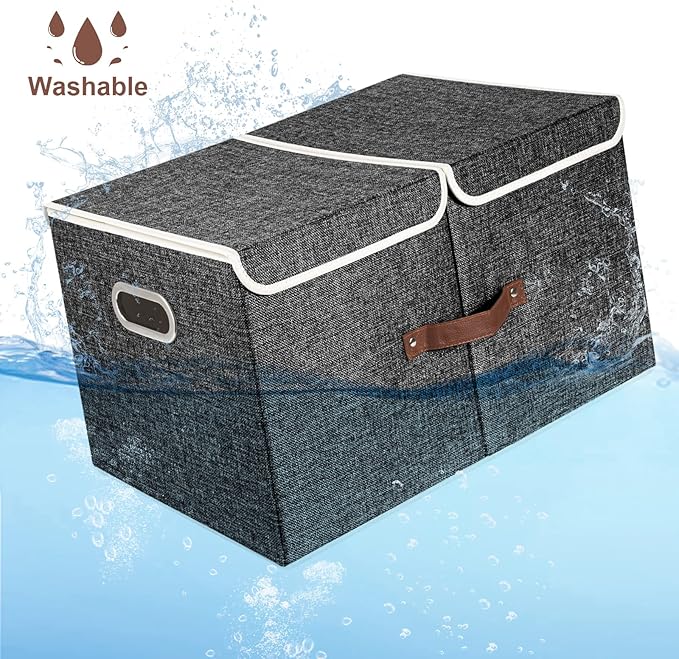 TYEERS Extra Large Collapsible Storage Bins with Lids and Compartments, Washable, Fabric Storage Boxes, 21.7x13x11.8 inches, 1 Pack, Black