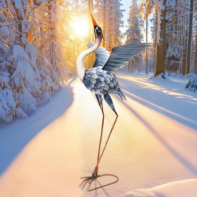 MUMTOP Crane Garden Statues for Outside, Blue Heron Garden Sculpture Statue, 37 Inch Large Bird Yard Art for Backyard Pond Patio Porch Decoration