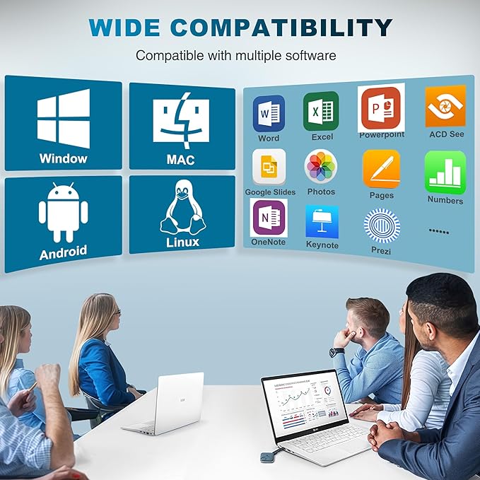 Wireless Presentation Clicker with Red Laser Pointer,Hyperlink Volume Control Powerpoint Clicker for Mac Computer Keynote Prezi Google, Presenter Remote PPT Clicker for Presentations