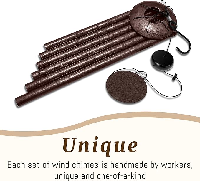 38" Large Wind Chimes with Classic Sound, Coolest Metal Windchimes Outdoors with Pine Wood Striker, Unique Gift for Mom, Garden Decoration(Frosted Brown)