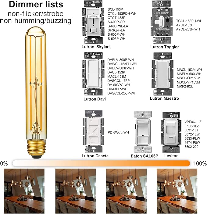 LiteHistory E26 LED Bulb Dimmable 6W led Bulb Equal 60 Watt Light Bulb Warm White 2200K Amber Edison Bulb AC120V 450lm T10 led Bulb for Rustic Pendant,Industrial Wall sconces E26 Light Bulbs 6Pack