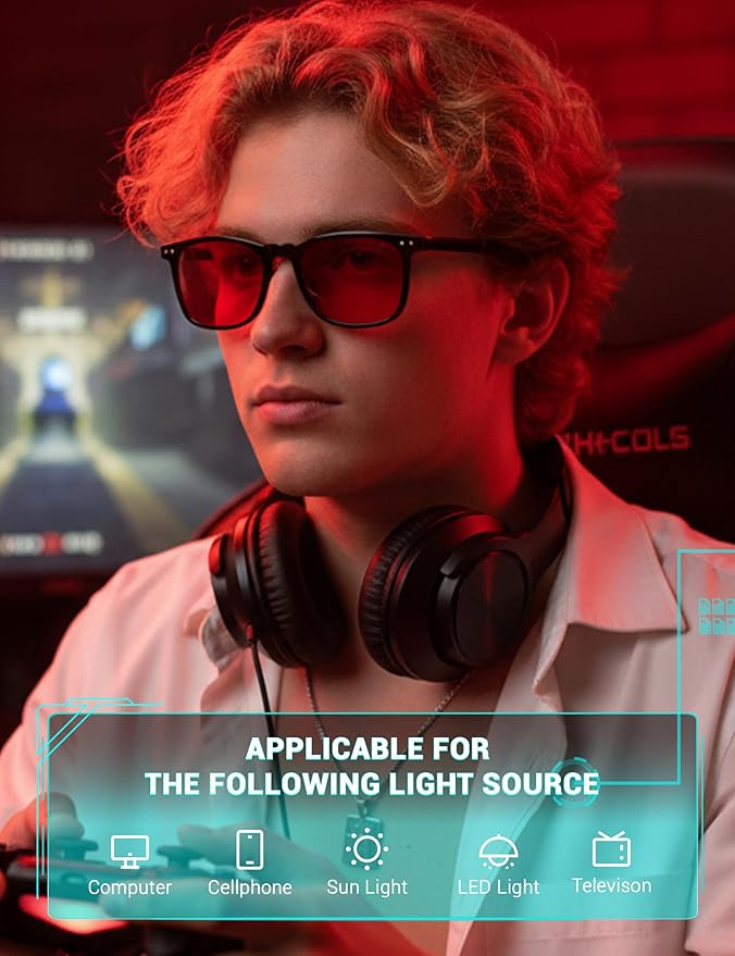 TIJN Sleep Glasses for 99% Blue Green Light Blocking Red Lens for Computer Gaming Screen Fatigue UV Protection