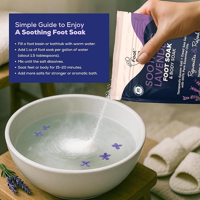 Soothing Lavender Foot Soak - Pedicure Foot Spa with Epson Salts for Soaking Feet - Foot Massager Spa - Foot Scrubber Dead Skin Remover - Epsom Salt Bath Soak