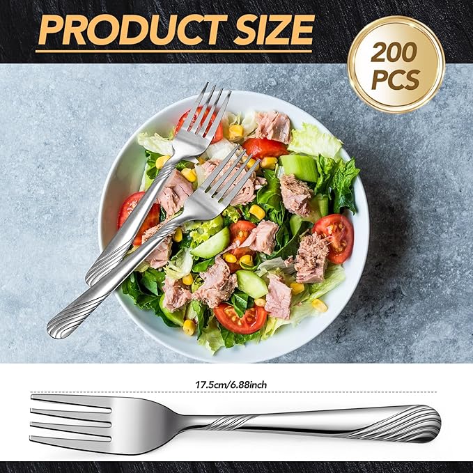 Bokon 200 Pieces Dinner Forks Bulk Set 6.9 Inches Stainless Steel Silverware Durable Table Forks Set for Home Restaurant Kitchen Dishwasher Safe