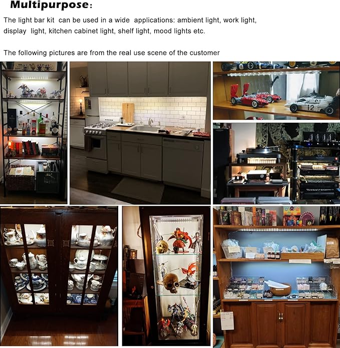 Cefrank LED Display Light Bars - 4X 16inch Linkable Slim Light Strip Kit - Series + Parallel Connection - Plug n Play - Soft Warm White 3000K