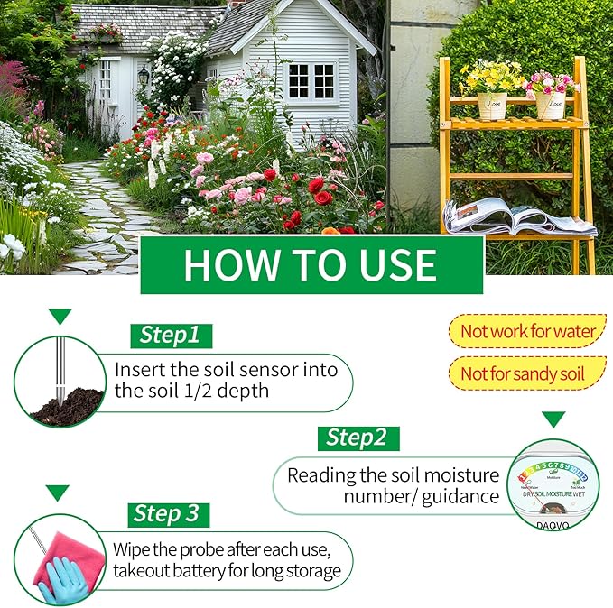 Soil Moisture Meter, Plants Moisture Meter Upgraded-Large Screen-Soil Hygrometer with Light- Plant Water Meter for Indoor and Outdoor Hous Plants, Garden, Farm, Lawn Soil Tester-Purewhite