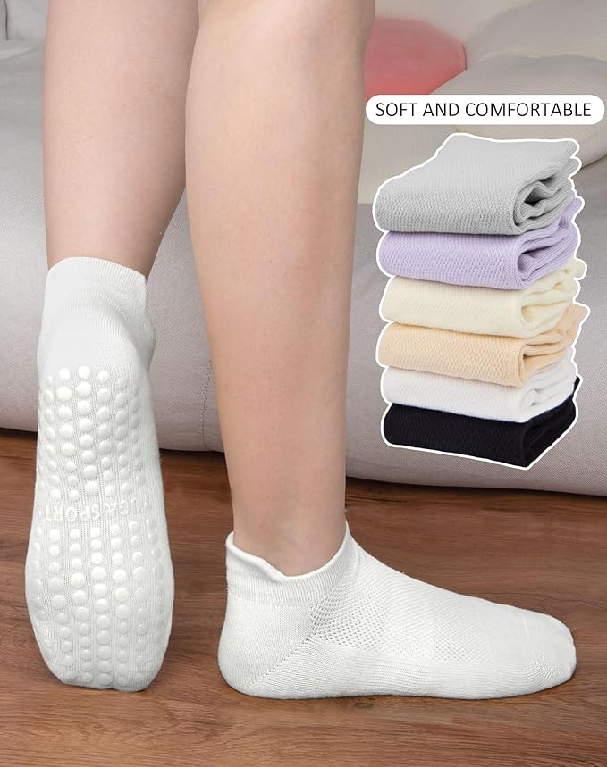 6 Pairs Pilates Socks for Women, Non Slip Yoga Socks with Grips for Barre Ballet Athletic Workout Barefoot Hospital