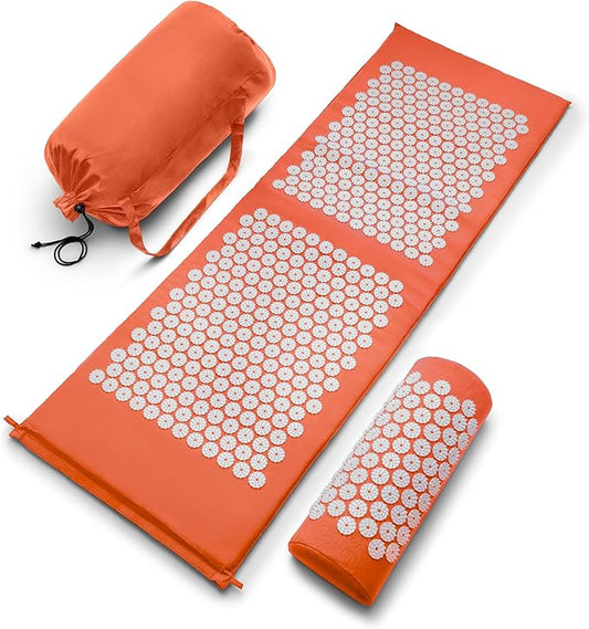 Sivan Health and Fitness Acupressure Mat and Pillow Set - Grounding Mat for Stress, Back & Neck Pain - Acupuncture Point Massage Mat for Muscle Relaxation, Sciatica, & Meditation - Includes Carry Bag