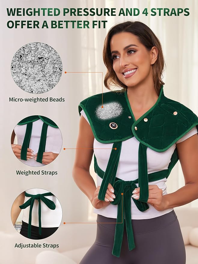 Vofuoti Portable Heating Pad for Neck and Shoulders, Cordless Heating Pad with Battery and 3 Heat Settings, Weighted Electric Heated Neck Shoulder Wrap, 16'' x 22'', 2.2lbs