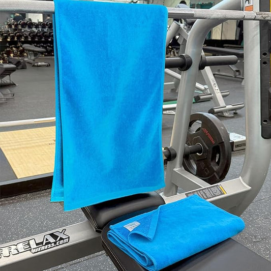 Workout Sweat Towels, Cotton Gym Towels Set of 2, 12"x45" - Absorbent | Breathable | 430GSM | Soft - Sports Towel for Men & Women, Exercise Towel for Yoga, Shower, Tennis, Running & Fitness, Aqua Blue