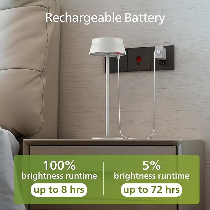 Philips Cordless Table Lamp, Portable Outdoor LED Desk Light,Rechargeable Battery Operated, 2 Adjustable Height, Touch Control & 3 Color Stepless Dimming, Waterproof Lamps for Restaurant/Bedroom