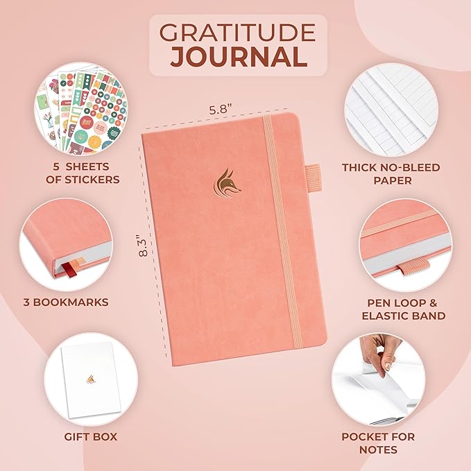 Clever Fox Gratitude Journal Premium - Happiness, Positivity & Affirmation Journal – Inspirational Daily Notebook, 6 Months (Peach Pink)