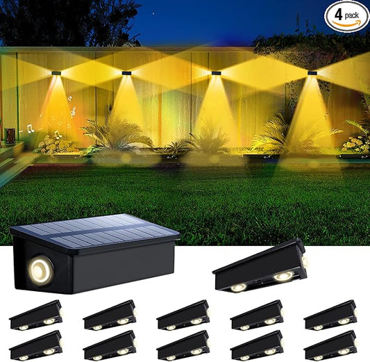 12 Pack 3-Side Solar Fence Lights Outdoor Waterproof with Warm White LED Spot Lens, for Wall, Deck, Patio, Yard, Rail, Garage, Pool, Designed for Enhanced Security, Easy Install