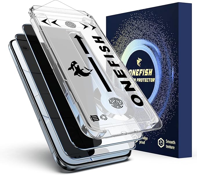 OneFish Screen Protector Privacy Glass for iPhone Air [6.5 Inch] Airbag Edge Protection,Anti Spy Private Tempered Film with Installation Frame, 9H Glass Scratch Resistant, Easy Installation, 2 Pack