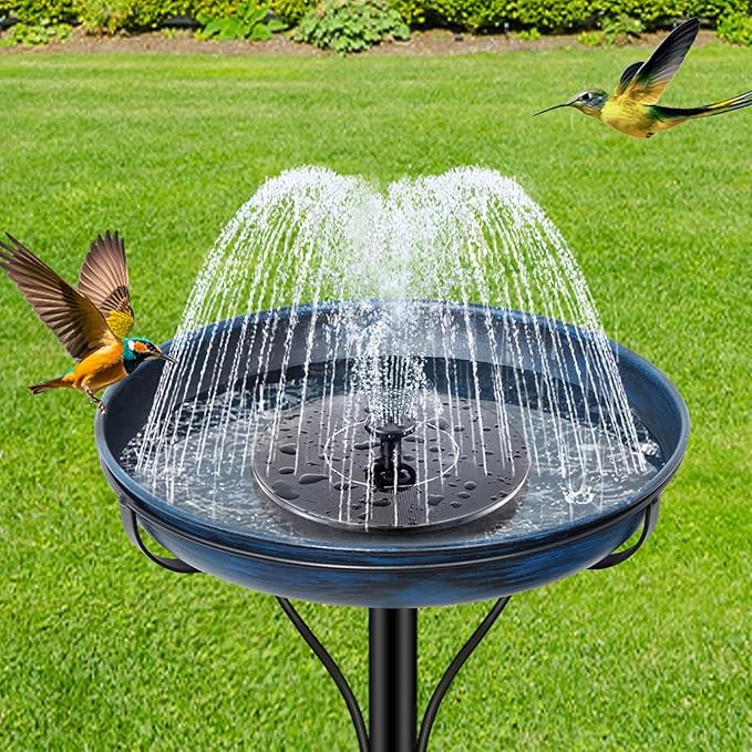 Metal Bird Bath for Outside, Vintage Freestanding Birdbaths with Metal Stake, Upgraded 5 Pronged Base Birdfeeder Feeder Bowl for Outdoors Garden Patio Yard Lawn Decor (Vintage Blue)
