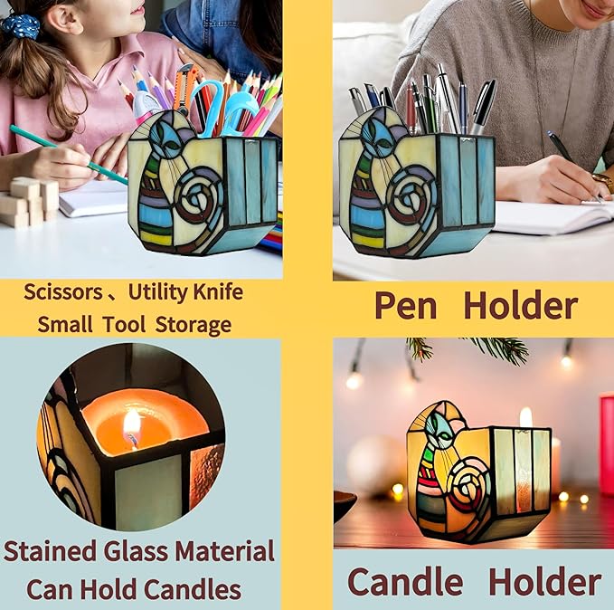 Stained Glass Cat Unique Plant Pot, Indoor Planter with Drainage and Tray,Succulent Plants Flower Pot,Cat Lover Gifts,4.6x3x5.15 in