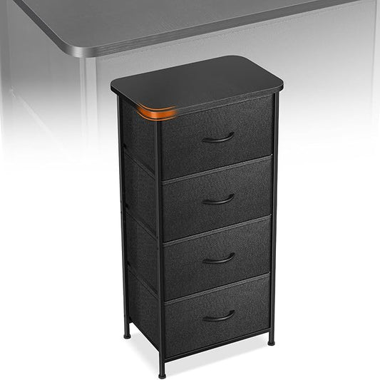 Curved Profile Dresser for Bedroom，4 Fabric Drawer Dresser with Waterproof Wood Top Chest of Drawers for Hallway, Living Room, Kid Room (Charcoal Black)