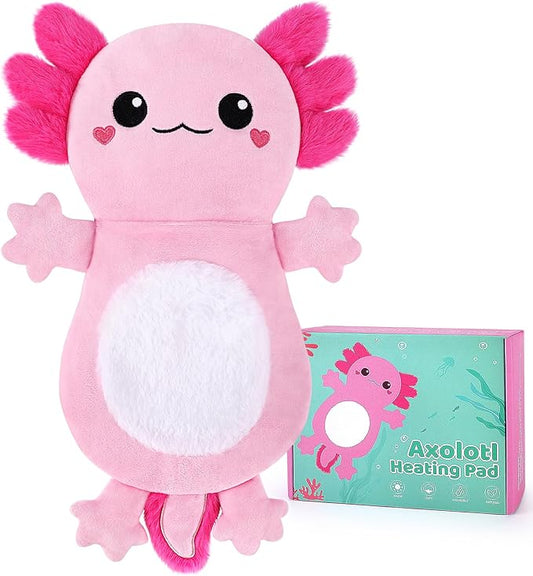 Axolotl Microwave Heating Pad for Period Cramps, Cute Animals Microwavable Heating Pad for Women and Kids, Cute Pink Axolotl Plush Toy with Removable Heat Pack for Shoulder Neck Knee Pain Relief