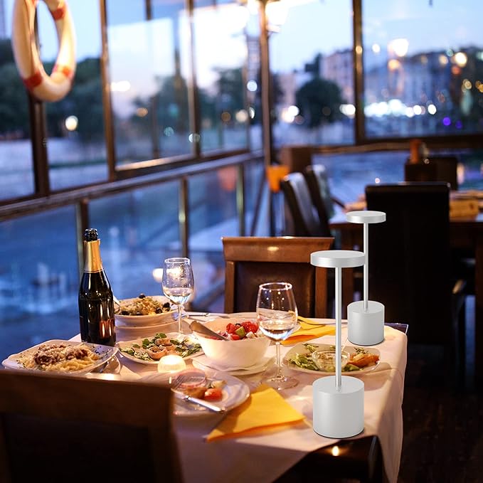 Cordless Table Lamps Set of 2, 5000mAh Rechargeable Battery Powered Lamp, 3 Color Stepless Dimming LED Table Lamp, Portable Table Light for Outdoor/Indoor/Restaurant/Home. (Silver)