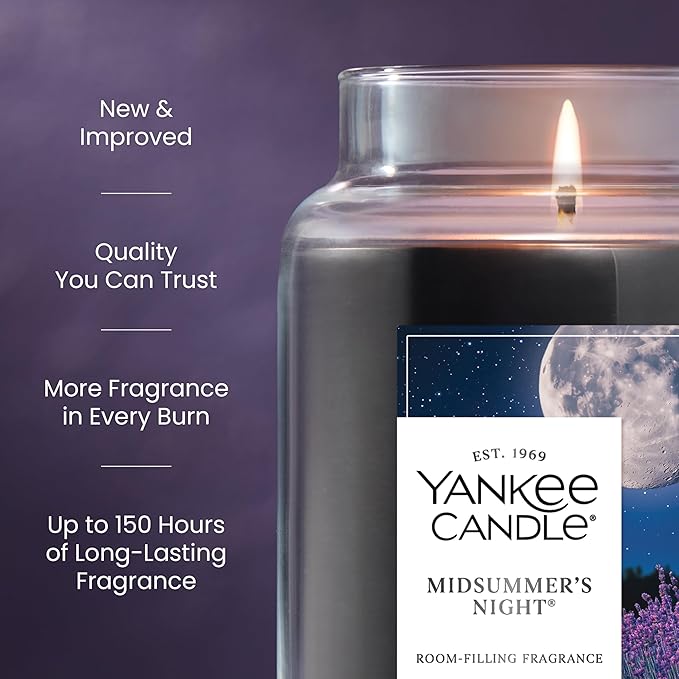 Yankee Candle Large Jar Scented Candle with up to 150 Hour Burn Time, Premium Plant Wax Blend for Consistent Burn, 22 oz Jar Candle with Room Filling Fragrance, Midsummer's Night