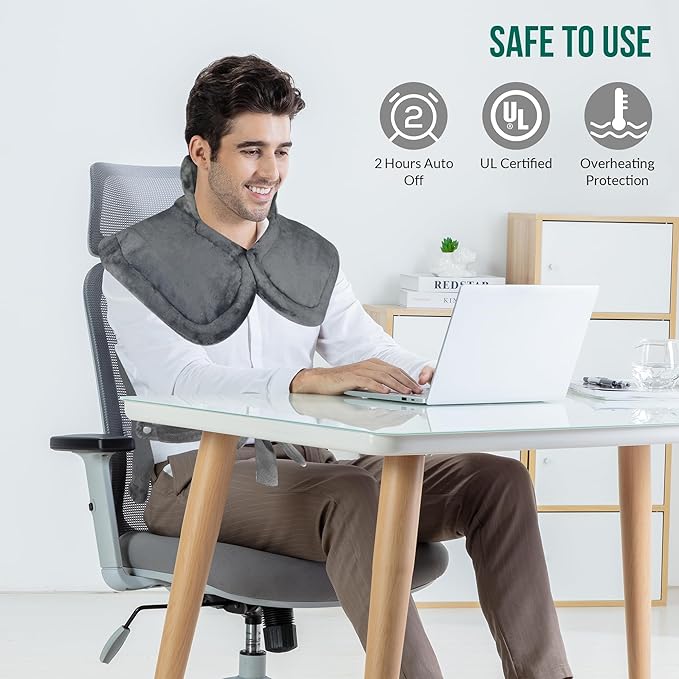 Snailax Heating Pad for Back Pain Relief, Christmas Gifts, Large Heating Pad for Neck Shoulder Back, Neck Warmer Weighted Wearable Back Heated Pad, Auto Shut Off, (Grey)