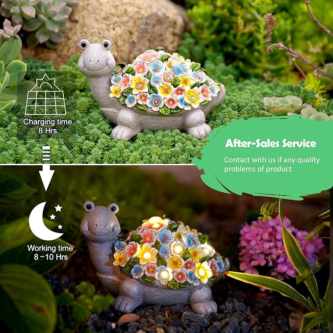 Nacome Solar Turtle Garden Decor with Flowers: Outdoor Clearance Statues Lights for Outside Lawn Ornaments Porch Patio Balcony Yard – Birthday Gifts for Mom Grandma Women