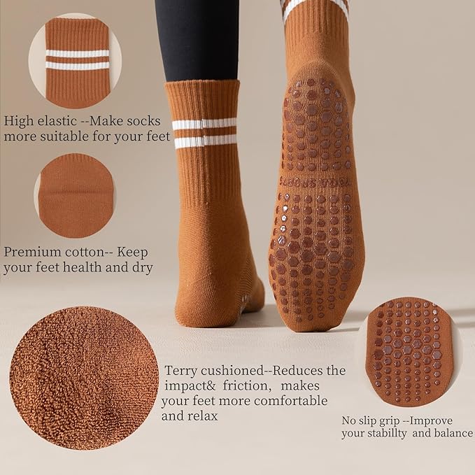 Yoga Socks with Non-Slip Grips for Women - 4 Pairs Pilates, Barre, Gym, Dance Workout Anti-Skid Socks