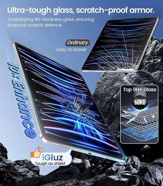 iGluz 2 Pack for iPad Pro 11"(4th 3rd 2nd 1st Gen) iPad Air 10.9"(5th 4th Gen) 9H+ Tempered Glass Screen Protector with Easy-Install Box[12FT Military Grade Shatterproof] HD Clarity,Scratch Resistant